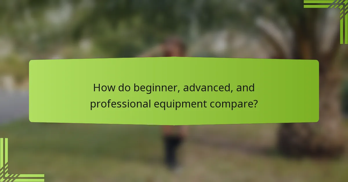 How do beginner, advanced, and professional equipment compare?